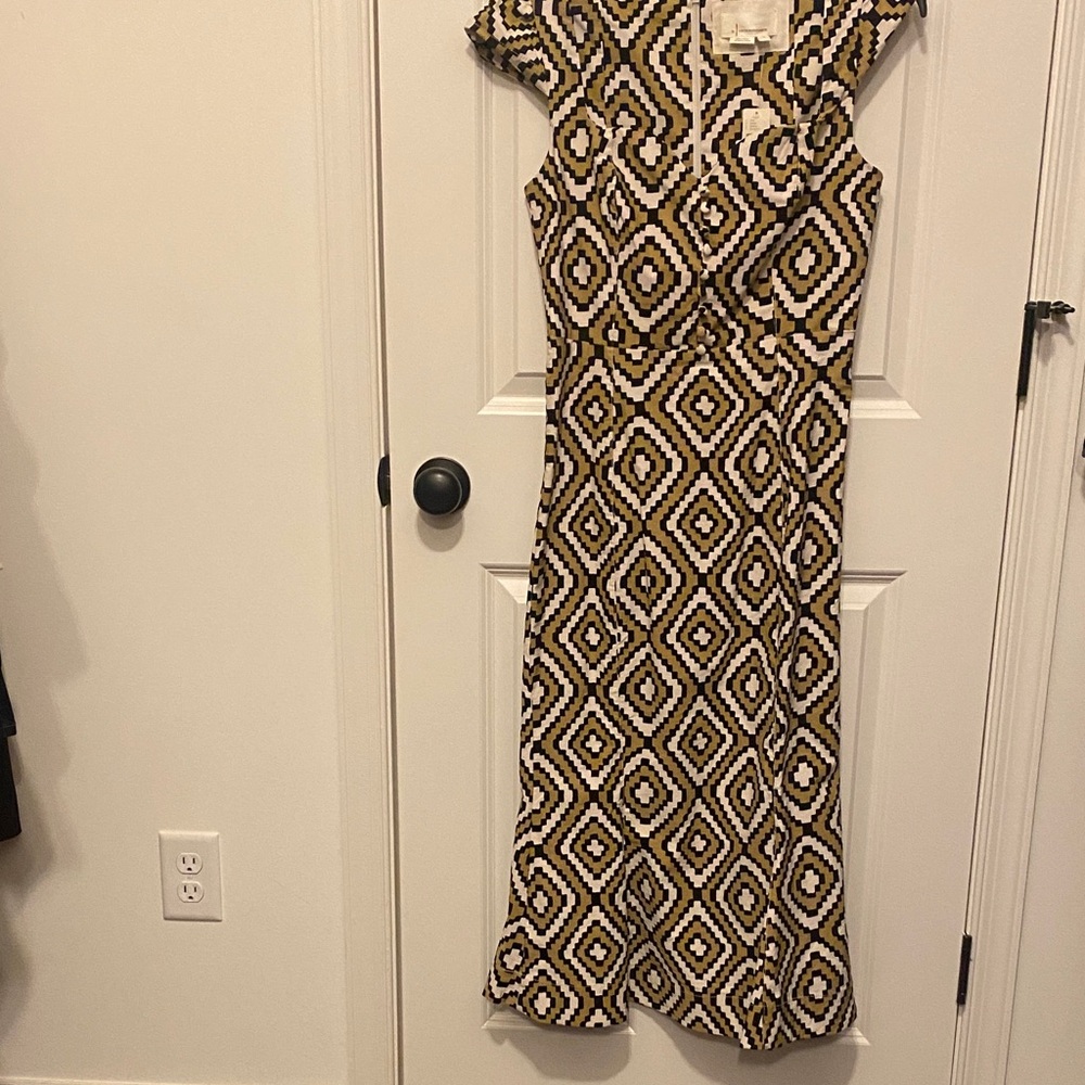 Geometric Patterned Dress - Brown and White